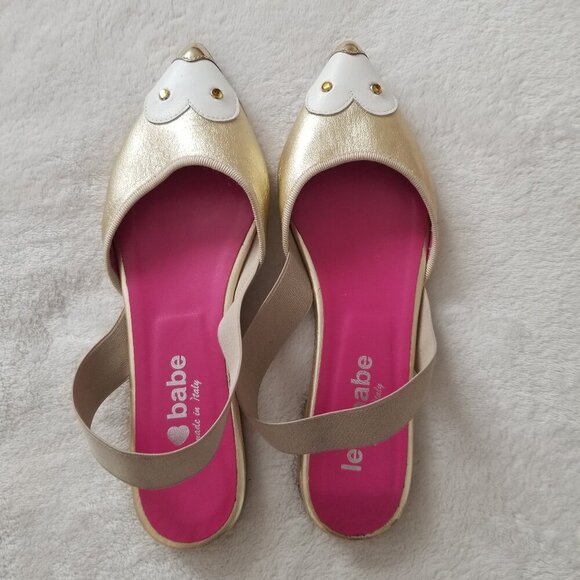 Le babe flat sandals gold sling with rubber strap US 6.5, EU 37 - Picture 1 of 6